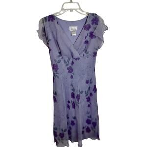 4274) Y2K Lisa Jo Purple floral Flutter Cap Sleeve Watermark Lined Dress 5/6